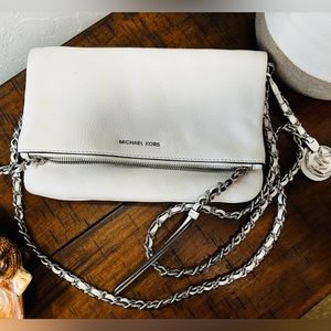 Michael Kors White Leather fold over Clutch/Crossbody Bag